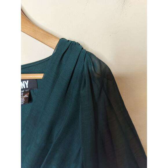 DKNY Faux Wrap Midi Dress Emerald Green Pattern Chiffon - Picture 8 of 10